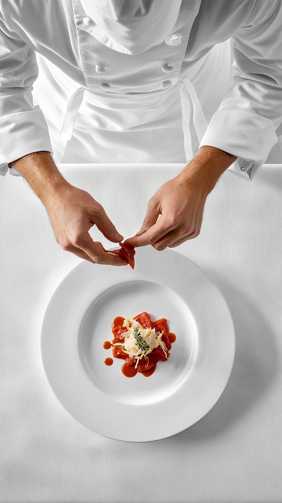 Chef demonstrating plating technique